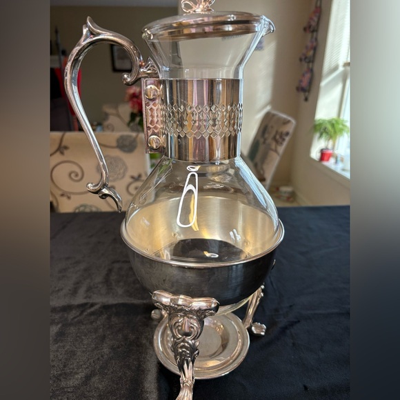 Vintage Leonard Silver Plated Glass Coffee Or Tea Carafe Set - Picture 6 of 12